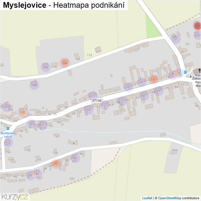 Mapa Myslejovice - Firmy v části obce.