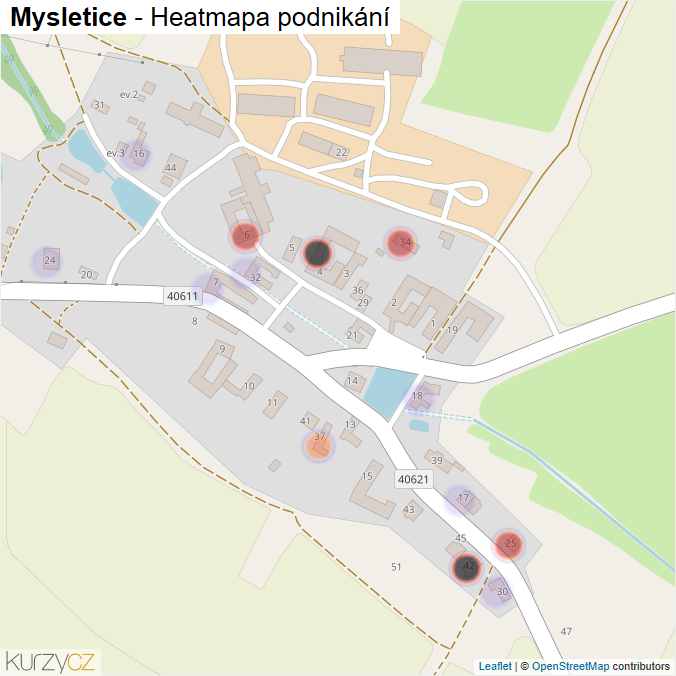 Mapa Mysletice - Firmy v části obce.