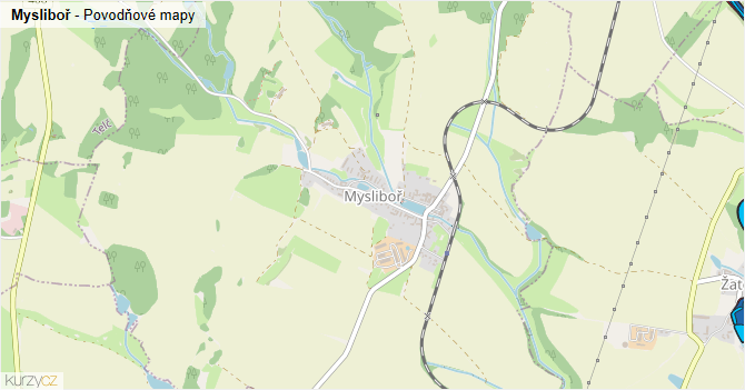 Mysliboř - záplavové mapy stoleté vody
