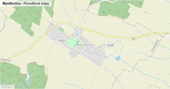 Myslibořice - záplavové mapy stoleté vody