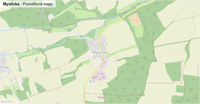 Myslinka - záplavové mapy stoleté vody