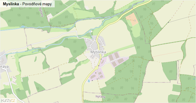 Myslinka - záplavové mapy stoleté vody