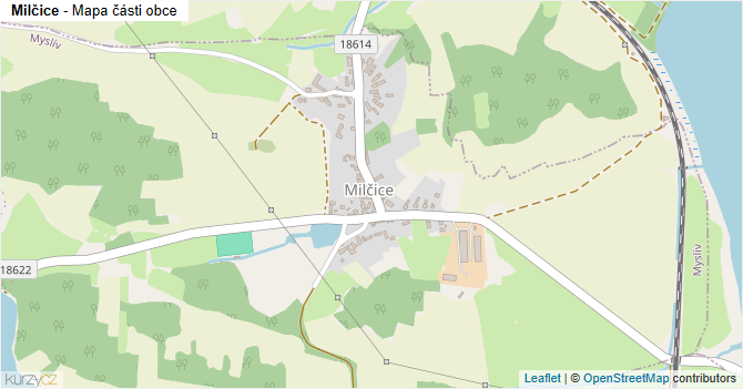 Milčice - mapa části obce