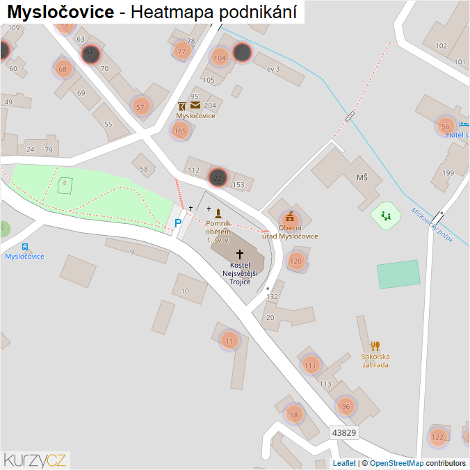 Mapa Mysločovice - Firmy v obci.