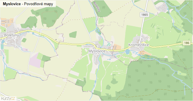 Myslovice - záplavové mapy stoleté vody
