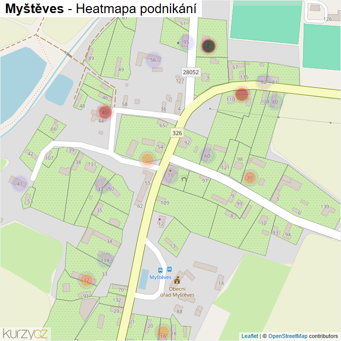 Mapa Myštěves - Firmy v části obce.
