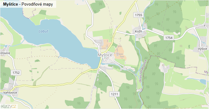 Myštice - záplavové mapy stoleté vody