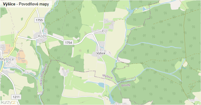 Výšice - záplavové mapy stoleté vody