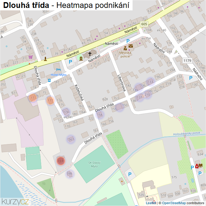 Mapa Dlouhá třída - Firmy v ulici.