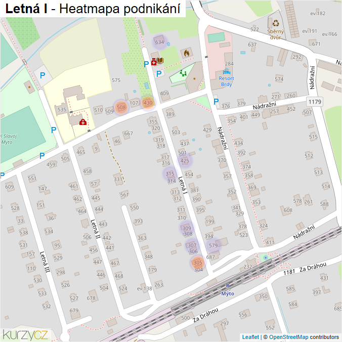 Mapa Letná I - Firmy v ulici.