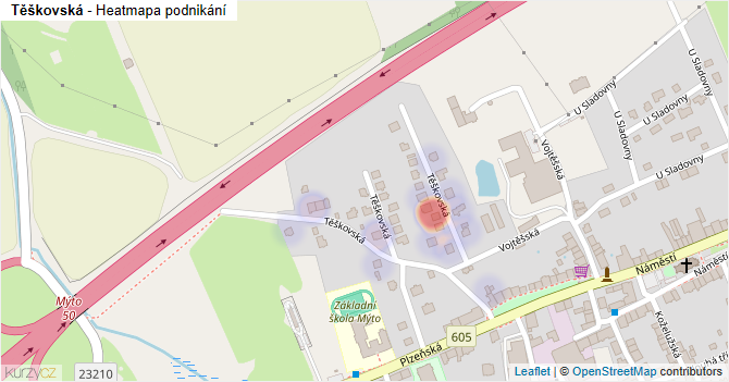 Těškovská - mapa podnikání