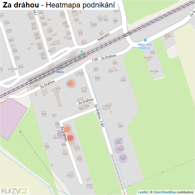 Mapa Za dráhou - Firmy v ulici.