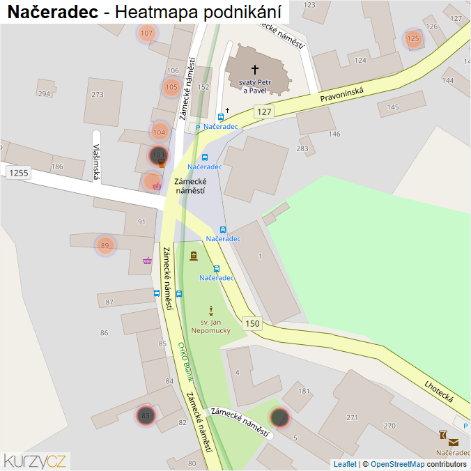 Mapa Načeradec - Firmy v obci.