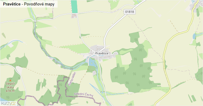 Pravětice - záplavové mapy stoleté vody