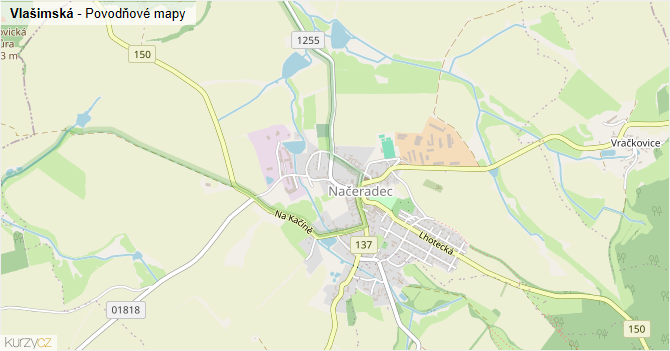 Vlašimská - záplavové mapy stoleté vody