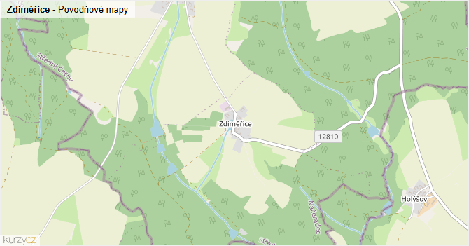 Zdiměřice - záplavové mapy stoleté vody