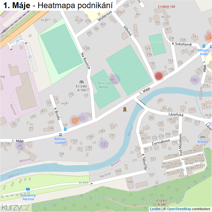 Mapa 1. Máje - Firmy v ulici.