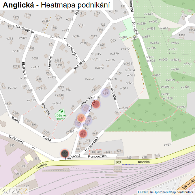Mapa Anglická - Firmy v ulici.