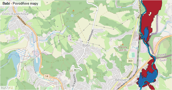Babí - záplavové mapy stoleté vody