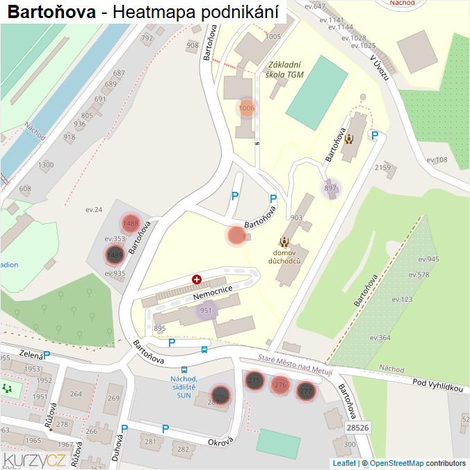 Mapa Bartoňova - Firmy v ulici.