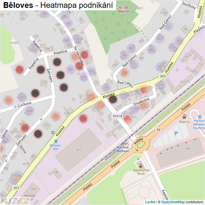 Mapa Běloves - Firmy v části obce.