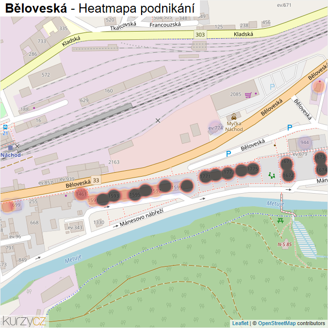 Mapa Běloveská - Firmy v ulici.