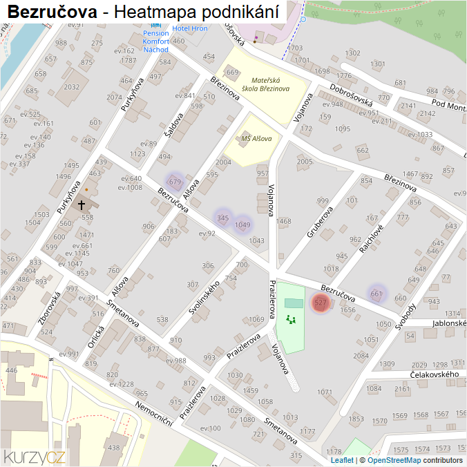 Mapa Bezručova - Firmy v ulici.