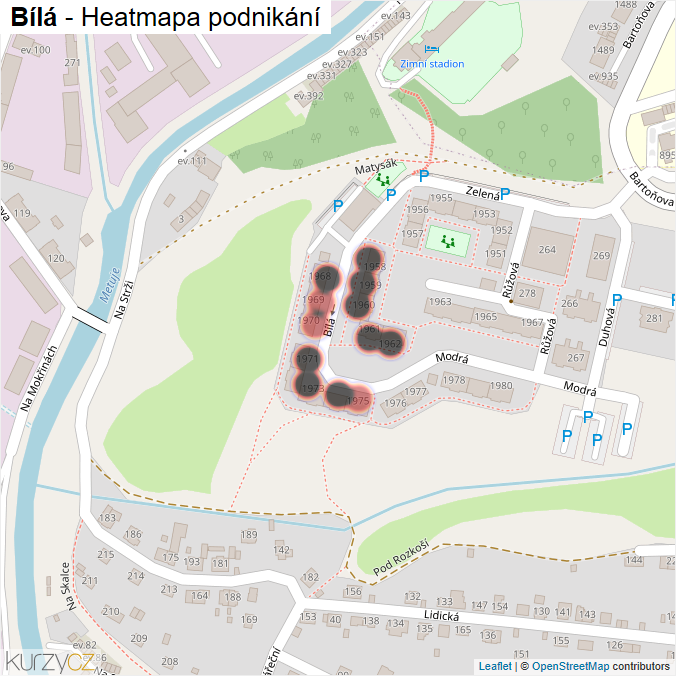 Mapa Bílá - Firmy v ulici.