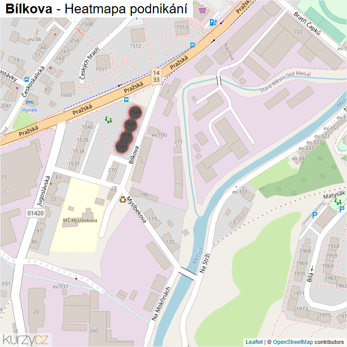 Mapa Bílkova - Firmy v ulici.