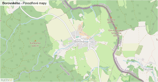 Borovského - záplavové mapy stoleté vody