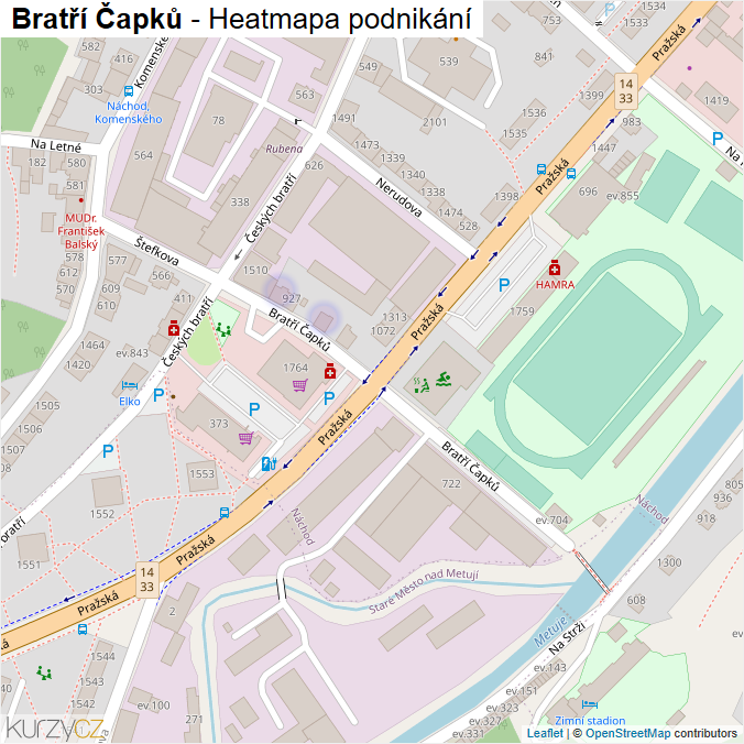 Mapa Bratří Čapků - Firmy v ulici.