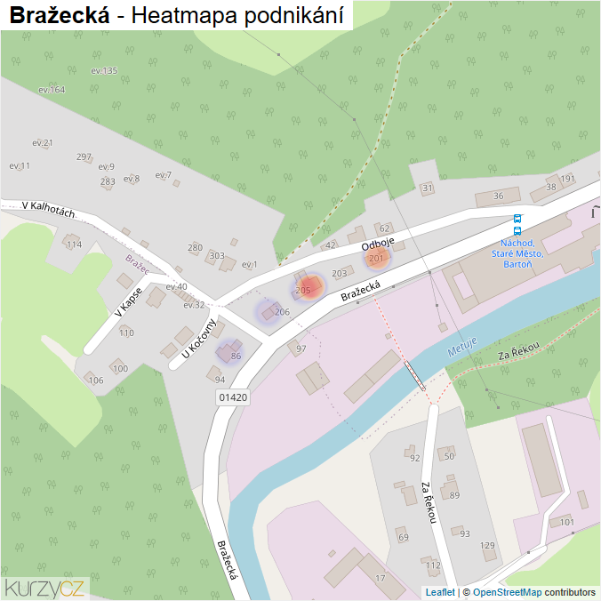Mapa Bražecká - Firmy v ulici.