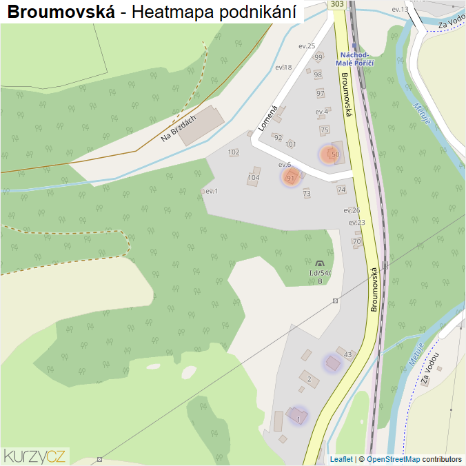 Mapa Broumovská - Firmy v ulici.
