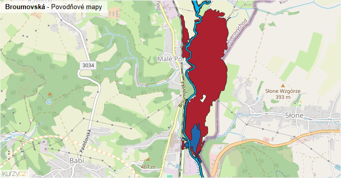 Broumovská - záplavové mapy stoleté vody