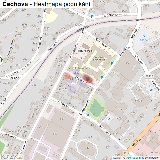 Mapa Čechova - Firmy v ulici.