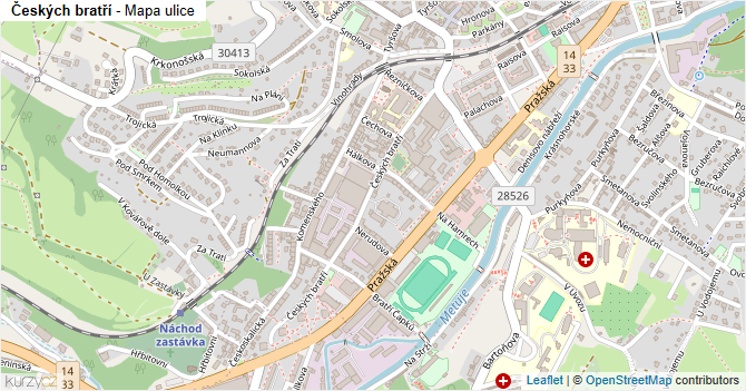 Českých bratří - mapa ulice