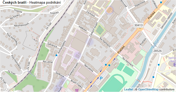Českých bratří - mapa podnikání