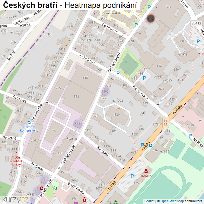 Mapa Českých bratří - Firmy v ulici.