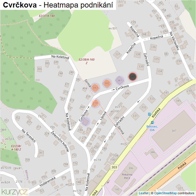 Mapa Cvrčkova - Firmy v ulici.