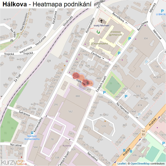 Mapa Hálkova - Firmy v ulici.