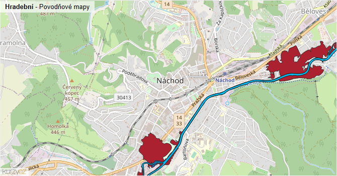 Hradební - záplavové mapy stoleté vody