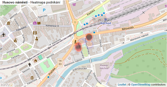 Husovo náměstí - mapa podnikání