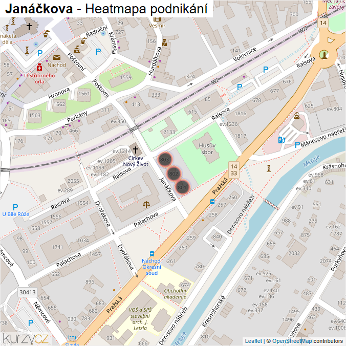 Mapa Janáčkova - Firmy v ulici.