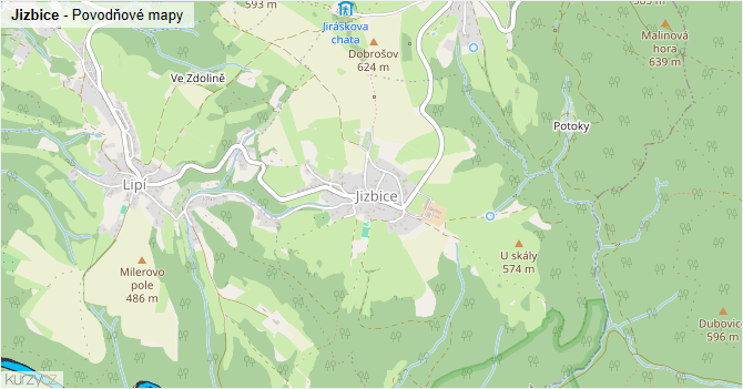 Jizbice - záplavové mapy stoleté vody