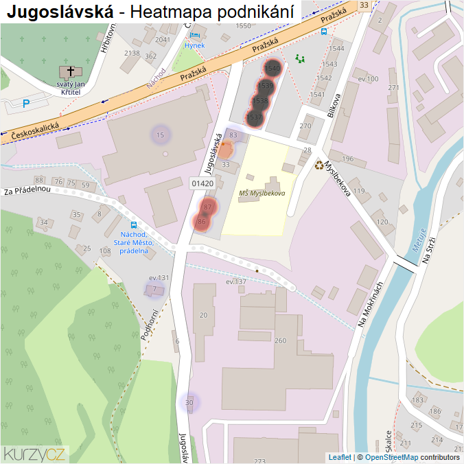 Mapa Jugoslávská - Firmy v ulici.