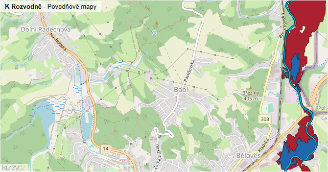 K Rozvodně - záplavové mapy stoleté vody
