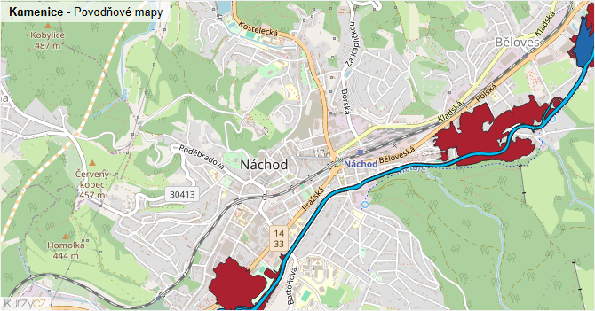 Kamenice - záplavové mapy stoleté vody