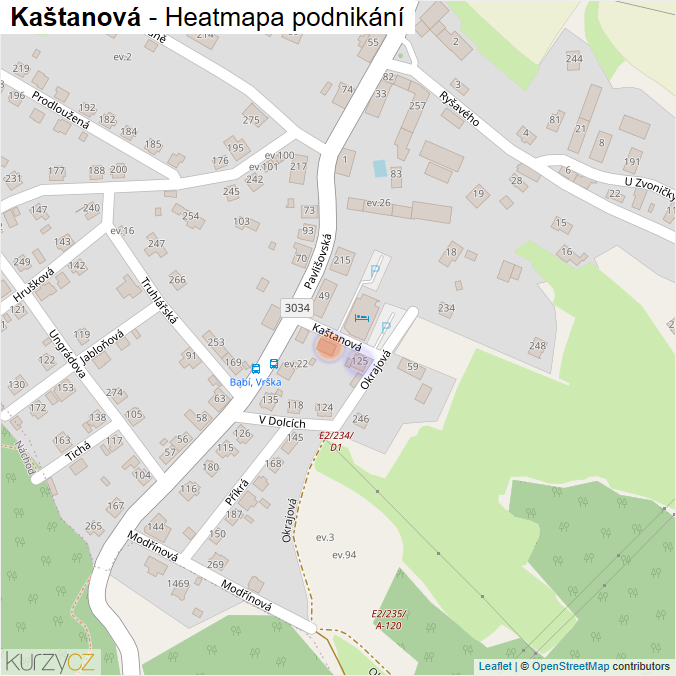 Mapa Kaštanová - Firmy v ulici.