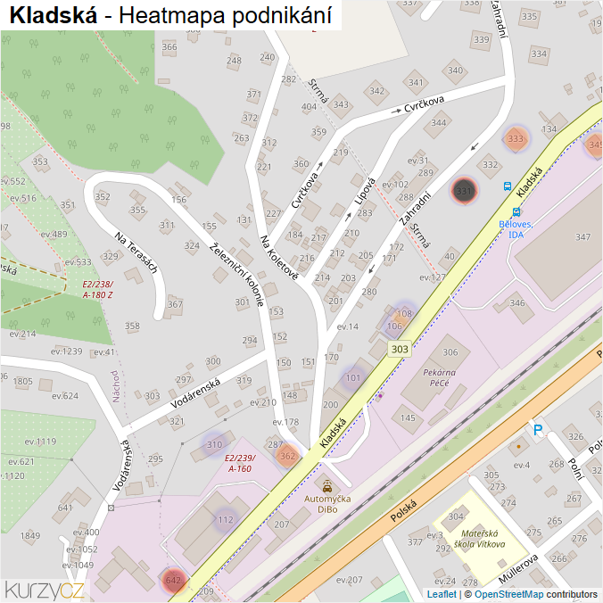 Mapa Kladská - Firmy v ulici.
