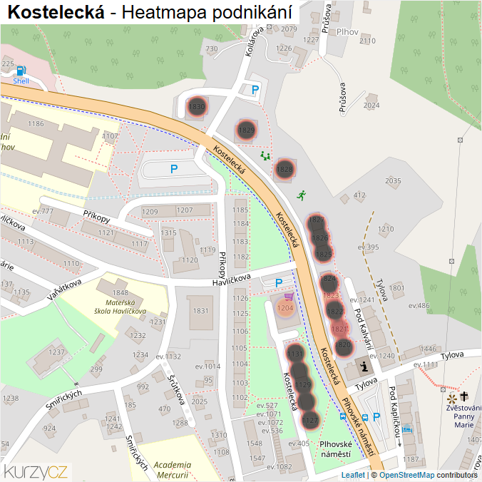 Mapa Kostelecká - Firmy v ulici.